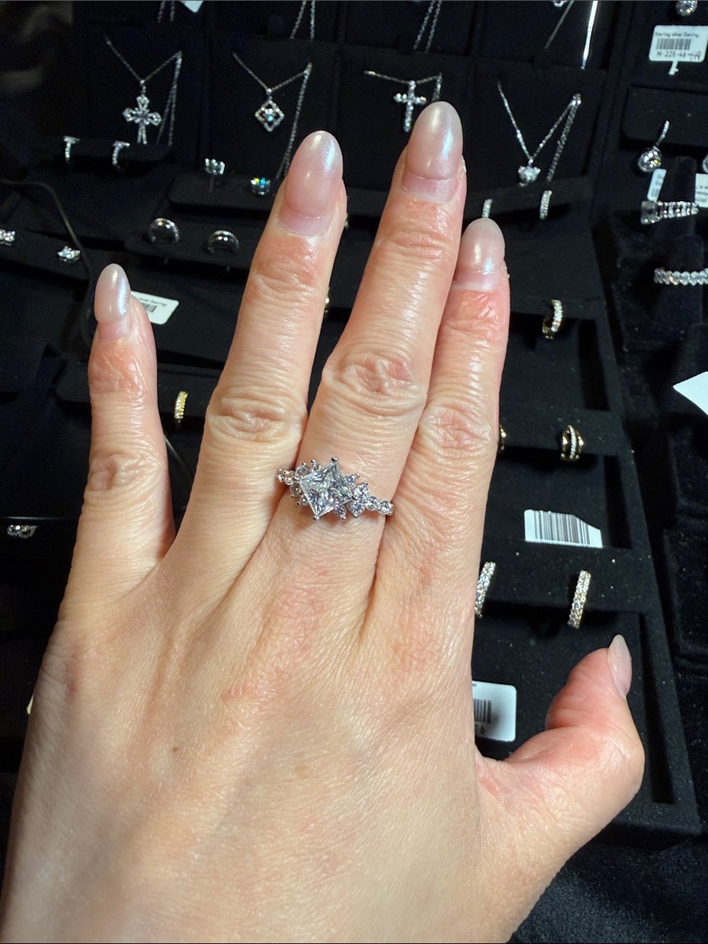 Sterling Silver Moissanite Three-Stone Ring - White